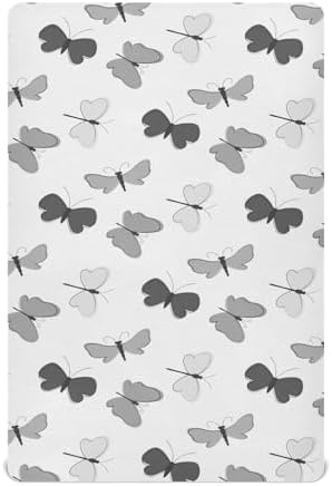 KICPOAY Black Grey Butterfly Crib Sheets Stretchy Playard Sheets for Baby Toddler