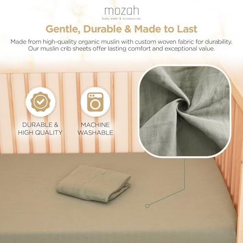 MOZAH Organic Muslin Crib Sheets - 2 Pack - Green