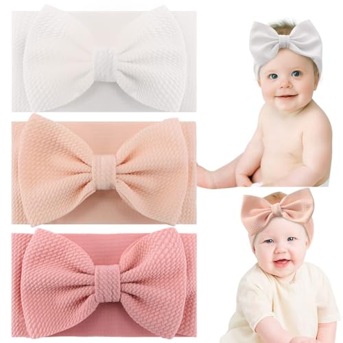 Subesty 3pcs Baby Girl Bows Headbands Set Beige White Pink