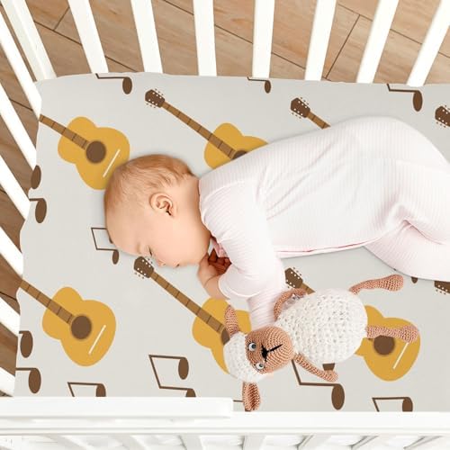 KICPOAY Classical Guitar Note Crib Sheets Stretchy Playard Sheets for Baby