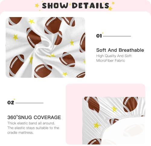 KICPOAY Rugby Balls Stars Crib Sheets Set