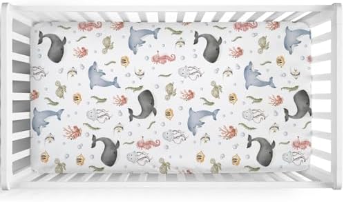 Boho Sea Animals Crib Sheet Whale Dolphin Turtle Fish