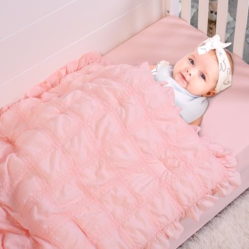 Cloele 3-Piece Crib Bedding Set for Girls Pink Ruffled