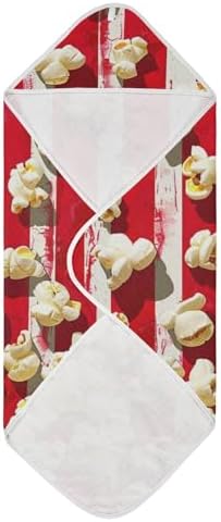 PaChyLuu Popcorn on Red Stripe Baby Hooded Towel 35x35 Inch