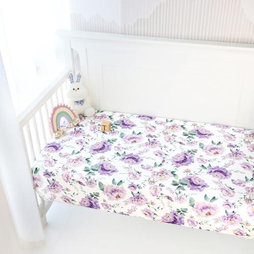 HNHUAMING Crib Sheet Fitted 52 X 28 Ultra Soft Breathable Purple Floral