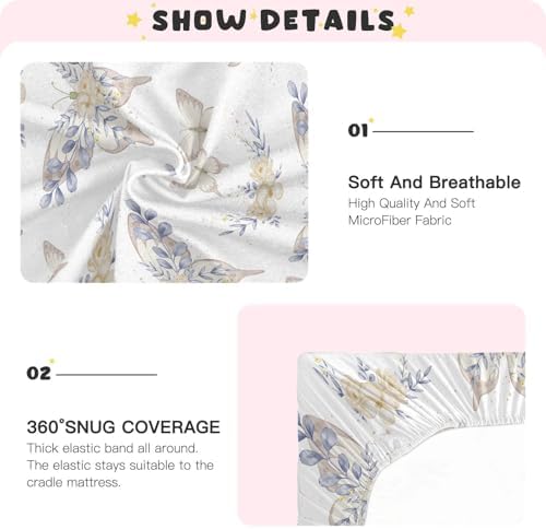 Yellow Butterfly Flower Leaves Crib Sheet 52x28in for Baby
