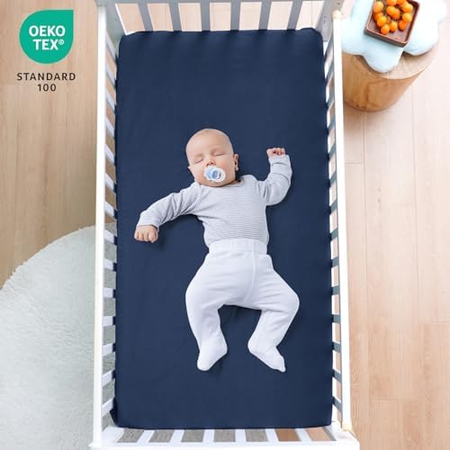 Davids Kids Waterproof Crib Sheets 2 Pack Navy Blue Highclass Grey