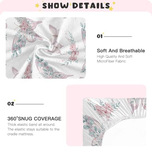 Pink Butterfly Flower Leaves Fitted Crib Sheets for Baby Toddler