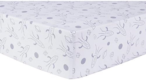 Trend Lab Galaxy Fitted Crib Sheet - Rocket Ship Print Gray