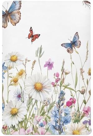 Qilmy Wildflowers and Butterflies Fitted Crib Sheet for Kids