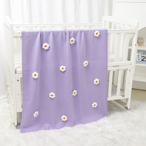 DovFanny Soft Cotton Baby Swaddle Blanket with Handmade Flowers 1
