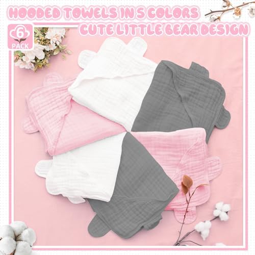 Preboun 6 Pcs Muslin Hooded Towels for Baby 1