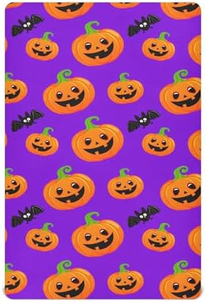 Qilmy Halloween Pumpkins Crib Sheet for Baby Playard Toddler Bed