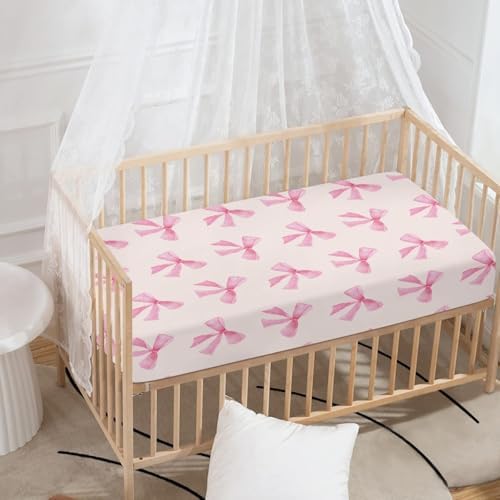 Streeyiu Pink Bow Fitted Crib Sheet for Boys Girls 52x28x8 in