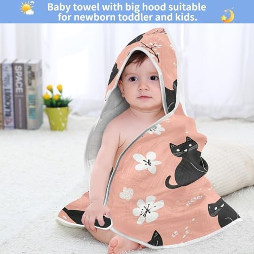 BOESI Doodle Black Cat Flower Baby Bath Towel 35x35 Inches 1