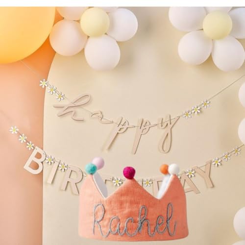 Handmade Salmon Orange Birthday Crown with Embroidered Name