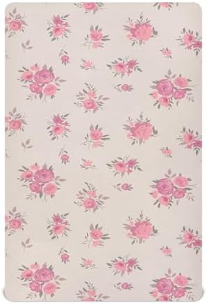 KICPOAY Spring Pink Flowers Fitted Crib Sheets