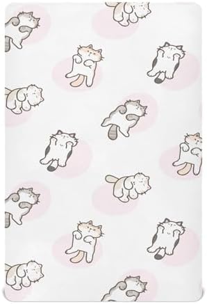 KICPOAY Cartoon Cat Fitted Crib Sheets Stretchy Playard Sheets for Baby