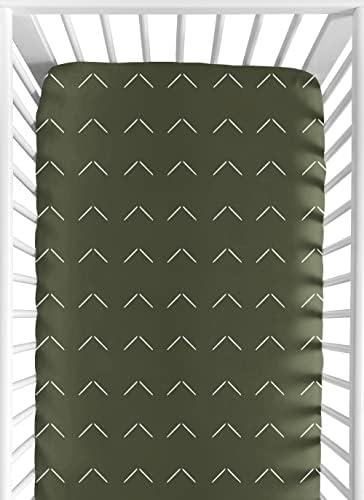 Dark Green Boho Arrow Crib Sheet for Baby Newborn Toddler