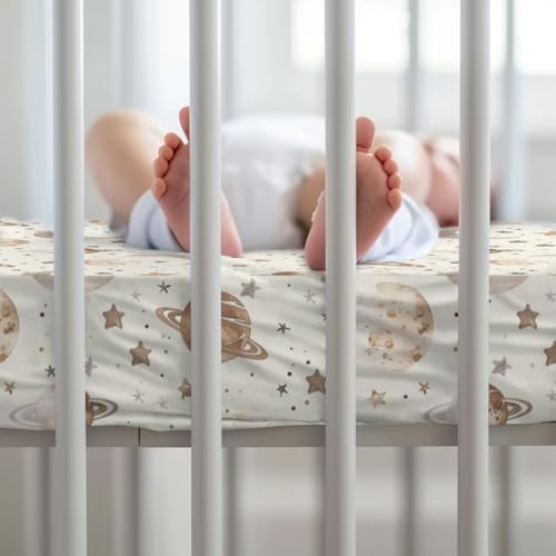 Space Moon Stars Planet Pattern Crib Sheet for Boys Girls
