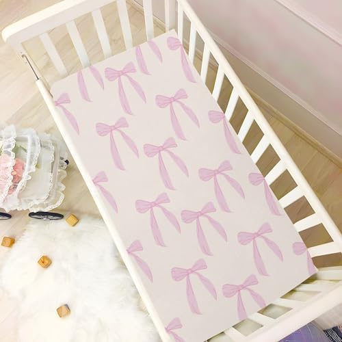 KICPOAY Fitted Crib Sheets with Coquette Bows for Baby Playard