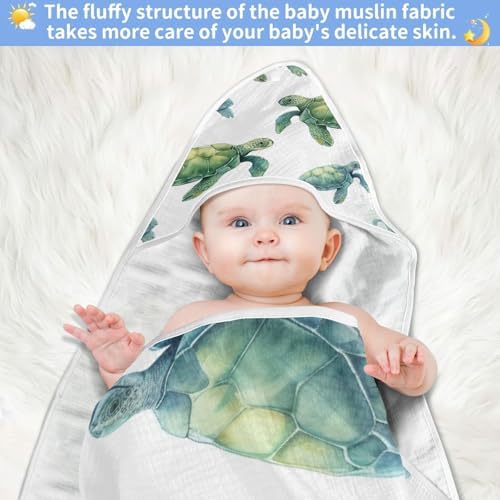 Soft Cotton Baby Hooded Towel with Sea Turtles Design