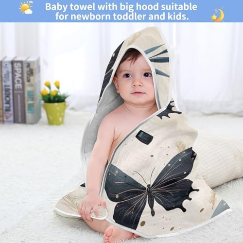 Black Butterflies Baby Hooded Towel Soft Cotton Ultra Absorbent 35x35 Inch