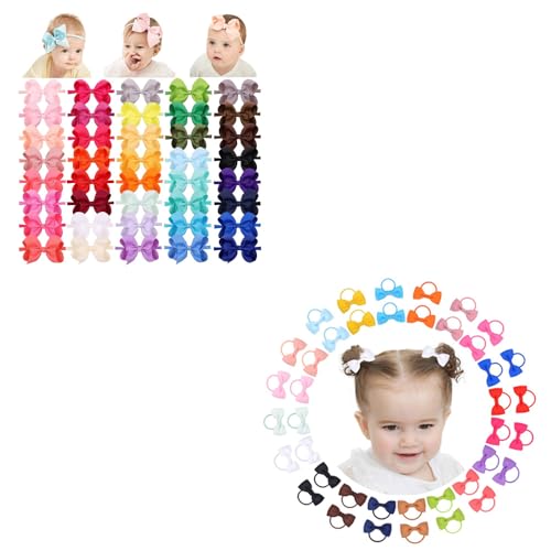 Jollybows 40pcs 4 Inches Baby Girls Headbands with 40pcs 2 Inches Hair Bows