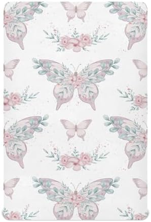 Pink Butterfly Flower Leaves Fitted Crib Sheets for Baby Toddler