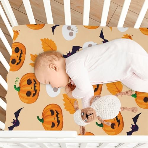 Qilmy Halloween Pumpkins Crib Sheet for Kids Soft Breathable Fitted Sheet