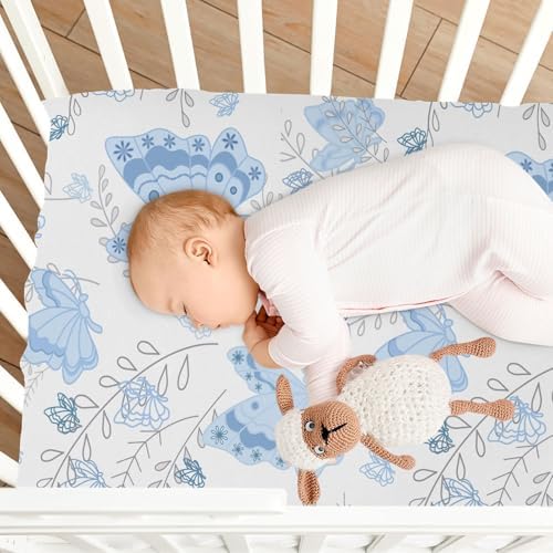 Blue Butterfly Romantic Pastel Crib Sheets for Baby Toddler