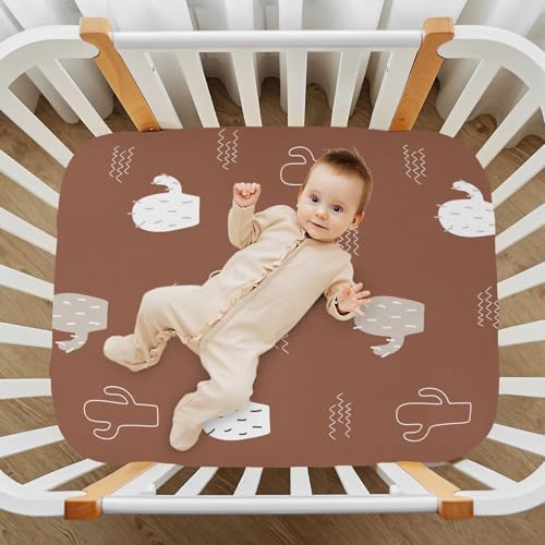 Brown Doodle Cacti Crib Sheet - Stretchy Playard Fitted Sheet for Baby