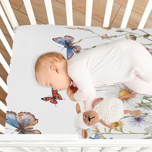 Qilmy Wildflowers and Butterflies Fitted Crib Sheet for Kids