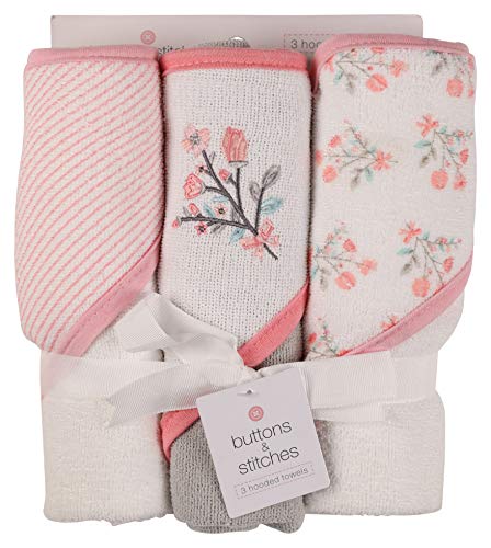 Cudlie Buttons and Stitches Baby Hooded Towel 3 Pack