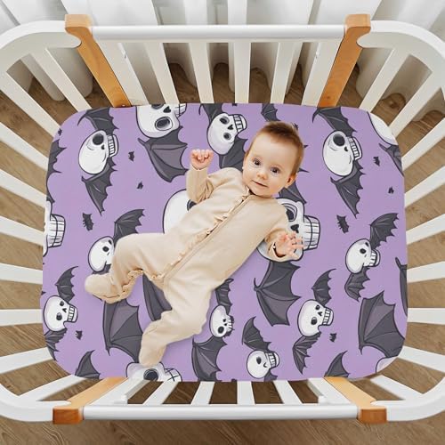 Qilmy Bats and Skulls Crib Sheet Soft Breathable Baby Bedding