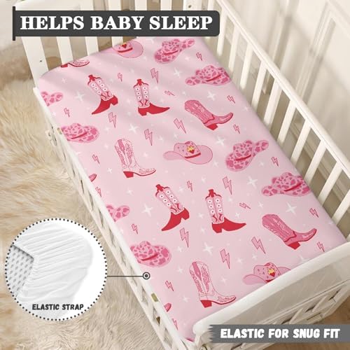 Streeyiu Pink Western Boots Baby Crib Sheets for Boys Girls