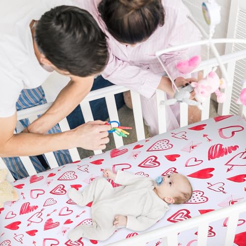 4 Pcs Love Heart Baby Crib Sheets for Boys Girls