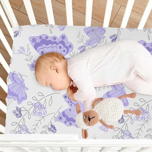 KICPOAY Purple Butterfly Crib Sheets Stretchy Playard Sheets for Baby Toddler 1