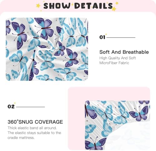 KICPOAY Blue Purple Butterfly Crib Sheets