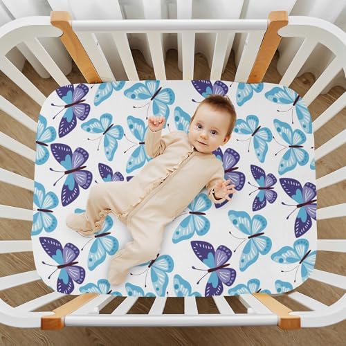 KICPOAY Blue Purple Butterfly Crib Sheets