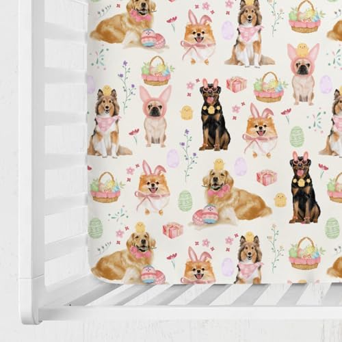 Happy Easter Dog Crib Sheet 52x28 Bunny Design