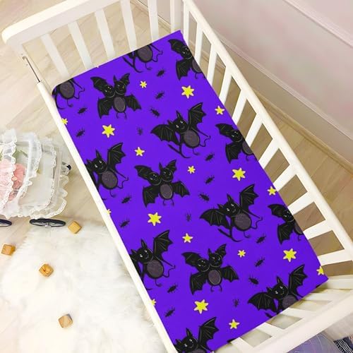 Qilmy Halloween Bats Fitted Crib Sheet - Soft Breathable for Baby