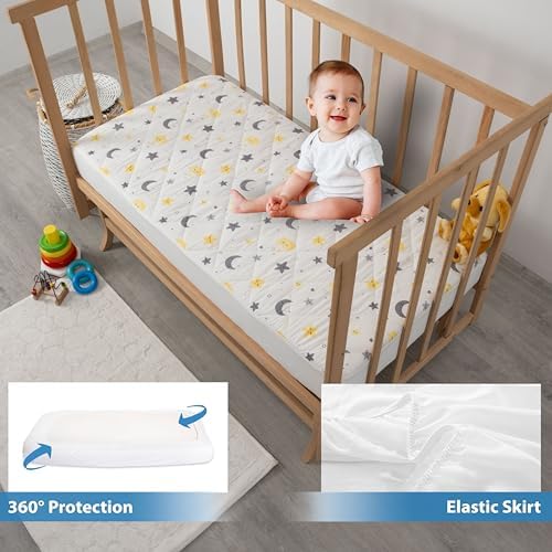 Newo Select Waterproof Crib Mattress Protector with MoonStar Pattern 2 Pack