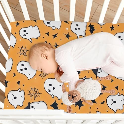 Qilmy Kawaii Ghosts Fitted Crib Sheet for Girls and Boys
