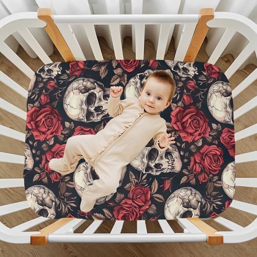 Qilmy Skulls and Roses Fitted Crib Sheet Soft Breathable