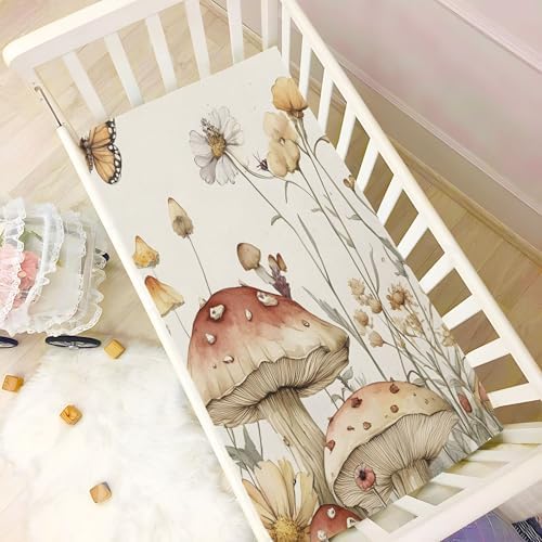 Qilmy Vintage Mushrooms Fitted Crib Sheet 28x52in
