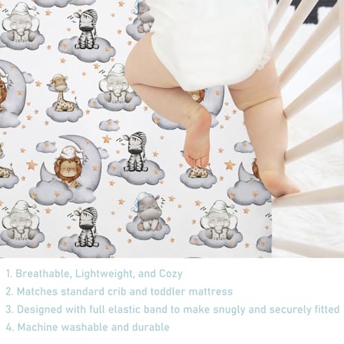 Sleeping Safari Animals Crib Sheet Set 52x28 Fitted