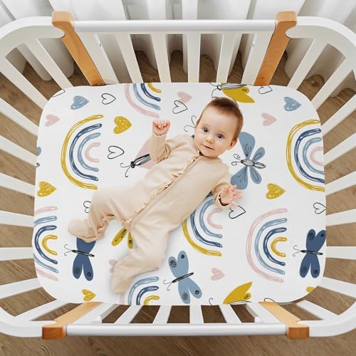 Rainbow Heart Butterfly Crib Sheets Stretchy Playard Sheets for Baby Toddler