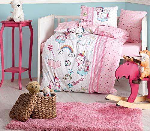 OZINCI 100 Cotton Pink Unicorn Crib Bedding Set