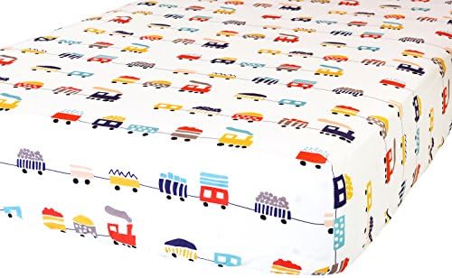 ADDISON BELLE 100 Cotton Trains Print Crib Sheet
